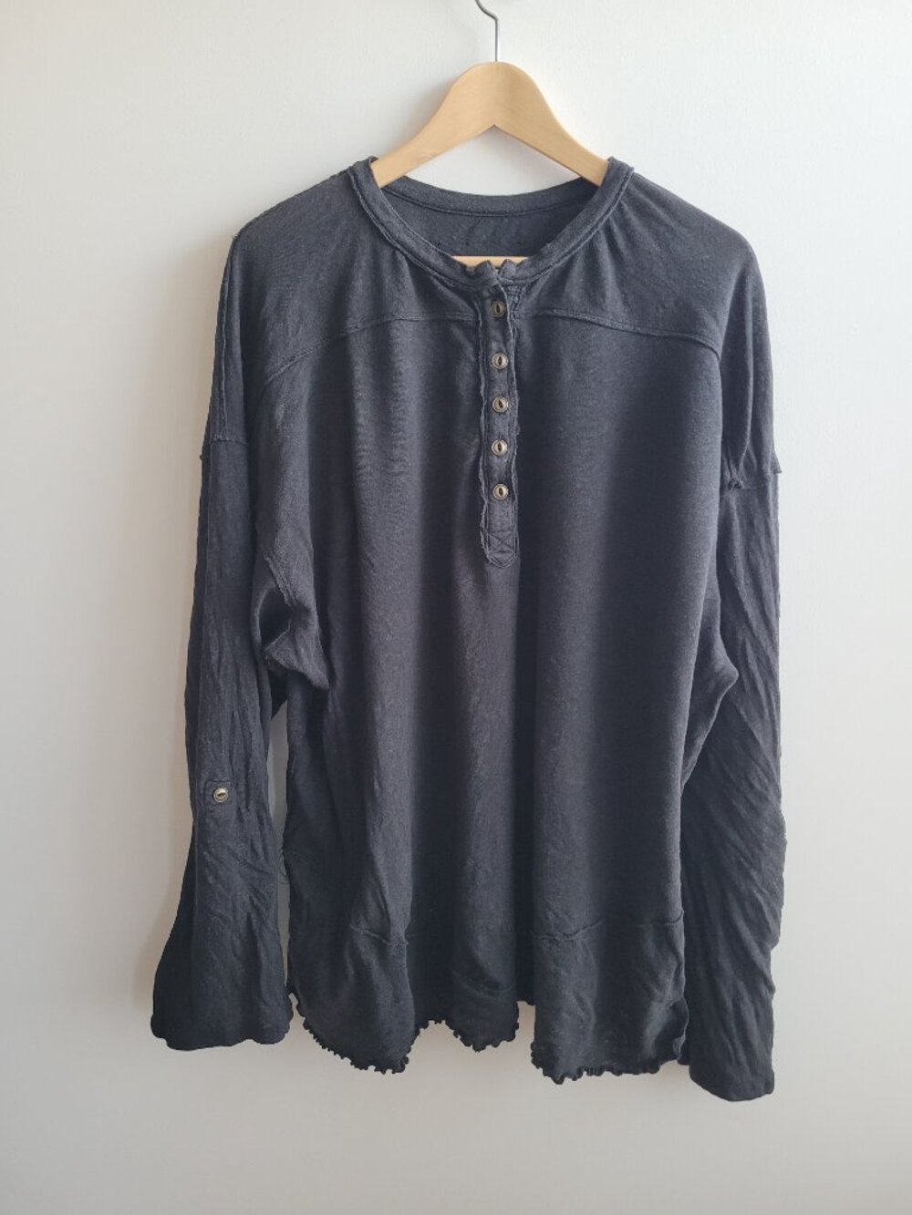 Free People We the Free Black Linen/Cotton Shirt-Large